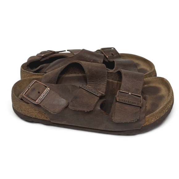 Birkenstock Shoes - Birkenstock Sandals Women 37 Brown Milano Oiled Leather Backstrap Comfort Buckle